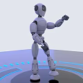 White Humanoid Robot 3D Render Standing on Platform With Blue Light Rings 3d model