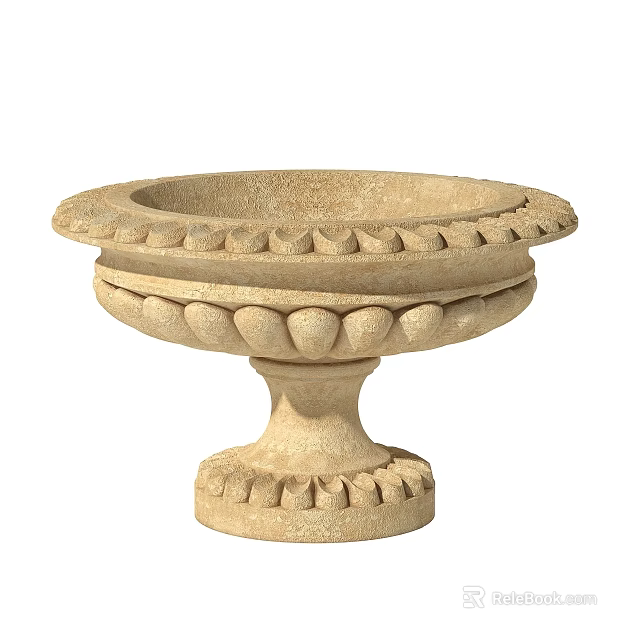 Decorative Stone Garden Planter With Ornate Edges And Pedestal Base For Outdoor Use 3d model 