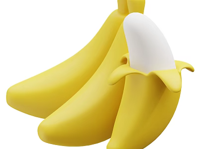 Three Fresh Ripe Yellow Bananas One Peeled Showing White Flesh 3d model