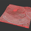 Garden Landscape Design With 3D Terrain Model River And Architectural Layout