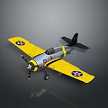 Detailed Vintage Yellow And Silver Airplane With Star Emblems On Wings