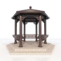 Octagonal Wooden Canopy With Decorative Top Pillars Benches And Stone Base