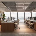 modern public office area work area office desk office chair chandelier filing cabinet bookshelf bookcase printer public office area 3d model