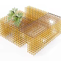 Modern Coffee Table Design With Yellow Grid Frame And Palm Plant In Interior