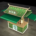 Traditional Style Commercial Outdoor Stall With Green Roof Wooden Structure Display Shelves And Lantern