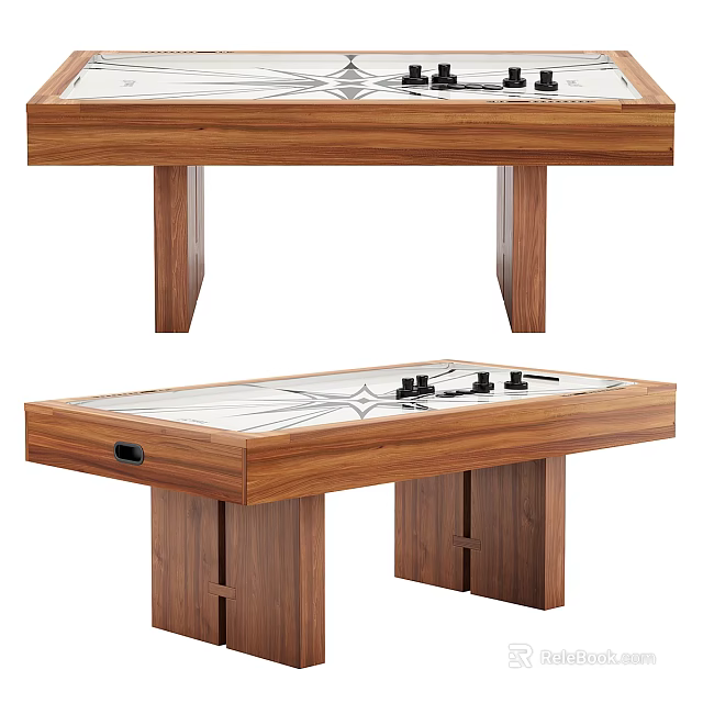 Wooden Board Game Table With Walnut Finish And Sturdy Legs Design 3d model 