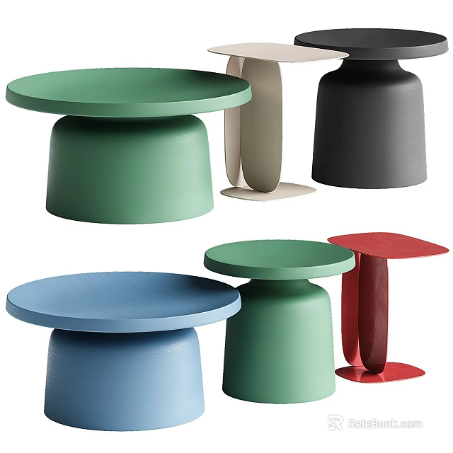 Modern Functional Table Collection With Round Top Minimalist Design And Multiple Colors 3d model