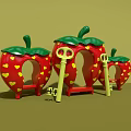 Strawberry Shaped Play Structures With Red Heart Patterns Green Leaves And Yellow Keys 3d model