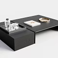 Black Modern Coffee Table With Tray Water Bottle Glasses Book And Gold Plate