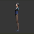 3D Human Character Model With Blue Shirt Brown Pants And Outstretched Arms