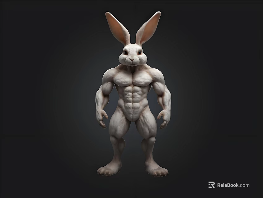 Muscular Anthropomorphic Rabbit 3D Render With Strong Physique And Large Ears 3d model