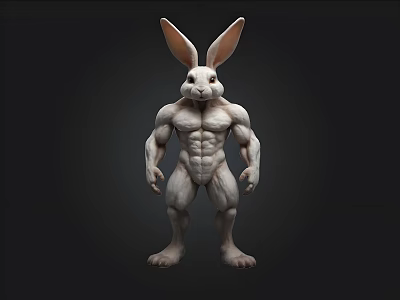 Muscular Anthropomorphic Rabbit 3D Render With Strong Physique And Large Ears 3d model