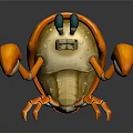 Orange Cartoon Style Crab With Large Claws Green Eyes And Standing Pose On Dark Background