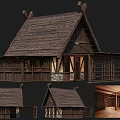 Ancient Traditional Architecture With Wooden Structure Tiled Roof Multiple Views And Interior