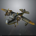Vintage Aerospace Biplane Model with Two Propellers Blue Yellow Paint and Old Design