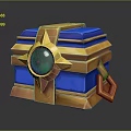 Blue And Gold Chest With Green Gem Star Shaped Ornament And Chain