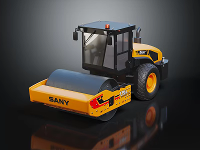 SANY Heavy Duty Road Roller With Yellow Black Exterior And Large Drum 3d model