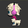 Cartoon Character Wearing Pink Headphones With Blonde Hair And Two Puppies Black Light Brown