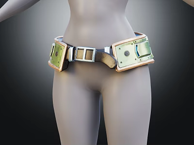 Waist Belt With Square Devices Metallic Buckle And Leather Strap On Body Model 3d model
