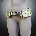 Waist Belt With Square Devices Metallic Buckle And Leather Strap On Body Model