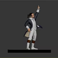 Dynamic Game Movie Character In Blue Coat White Pants Standing On Star Base Pointing Up