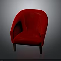 Stylish Red Fabric Armchair With Curved Backrest And Wooden Legs Design