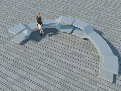 Curved Modern Outdoor Chairs Creating Comfortable Seating On Stone Paved Ground 3d model