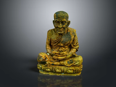 Ancient Bronze Statue of Sitting Man With Hands Clasped in Traditional Pose 3d model