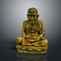Ancient Bronze Statue of Sitting Man With Hands Clasped in Traditional Pose