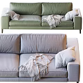 Modern Green And Light Gray Two Seater Sofa With Pillows And Blanket