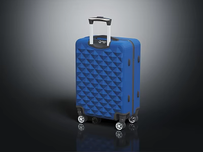 Durable Blue Geometric Pattern Travel Suitcase With Spinner Wheels And Telescopic Handle 3d model