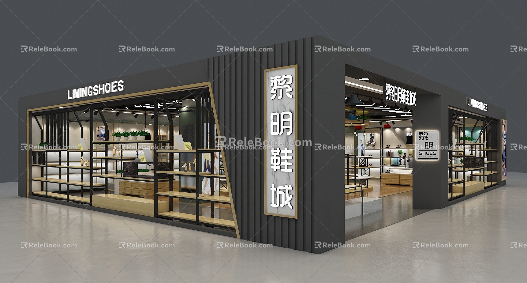 Modern Industrial Style Retro Style Large Shoe Shop Tide Shoes Tide Clothing Collection Shop Island Design Booth Props Facade Design Hanging Shed Design 3d model