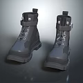 Black Tactical Work Boots With Lace Up Design Buckle Straps And Thick Sole