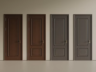 Four Wooden Interior Doors In Brown And Dark Gray Colors With Handles 3d model