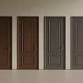 Four Wooden Interior Doors In Brown And Dark Gray Colors With Handles