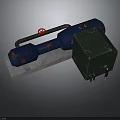 Rusted Blue Pipe With Red Valve Green Square Box With Wheels On Gray Base