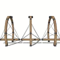 Outdoor Wooden Playground Equipment With Circular Wheel Frames And Multiple Support Structures For Kids