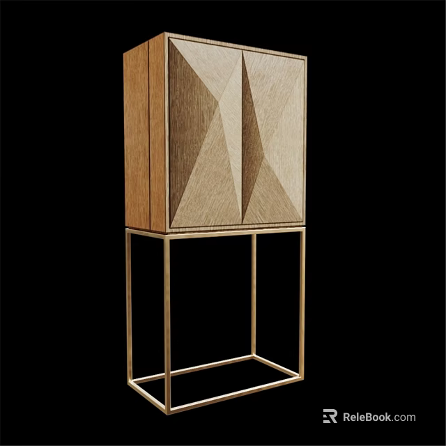 Modern Chest of Drawers Featuring Wooden Geometric Design And Gold Metal Base 3d model 