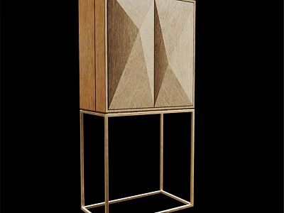 Modern Chest of Drawers Featuring Wooden Geometric Design And Gold Metal Base 3d model