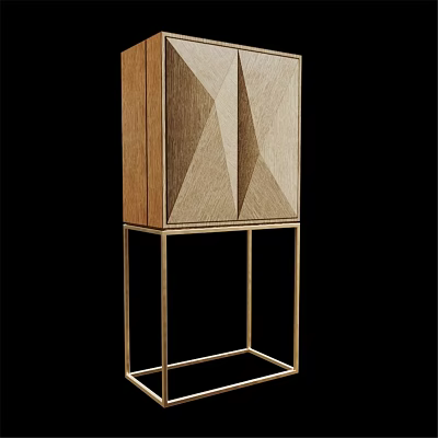 Modern Chest of Drawers Featuring Wooden Geometric Design And Gold Metal Base 3d model