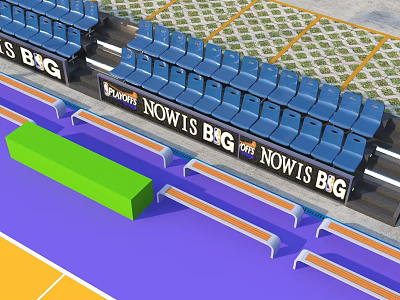 Blue Public Chairs In Stadium Stands With Advertising Billboards Now Is Big 3d model