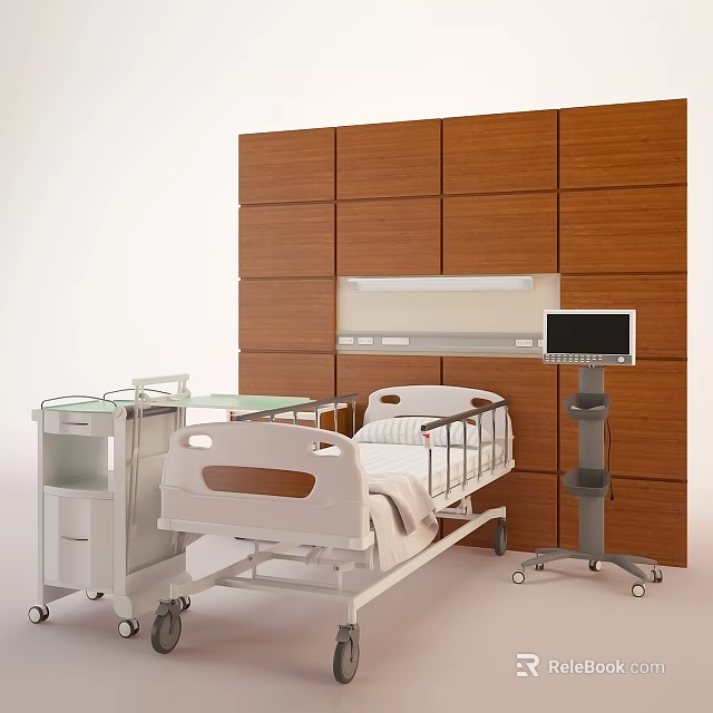 Medical Equipment in Hospital Room With Hospital Bed Cart and Monitor Stand 3d model 