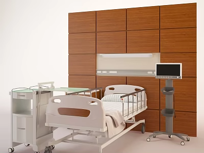Medical Equipment in Hospital Room With Hospital Bed Cart and Monitor Stand 3d model