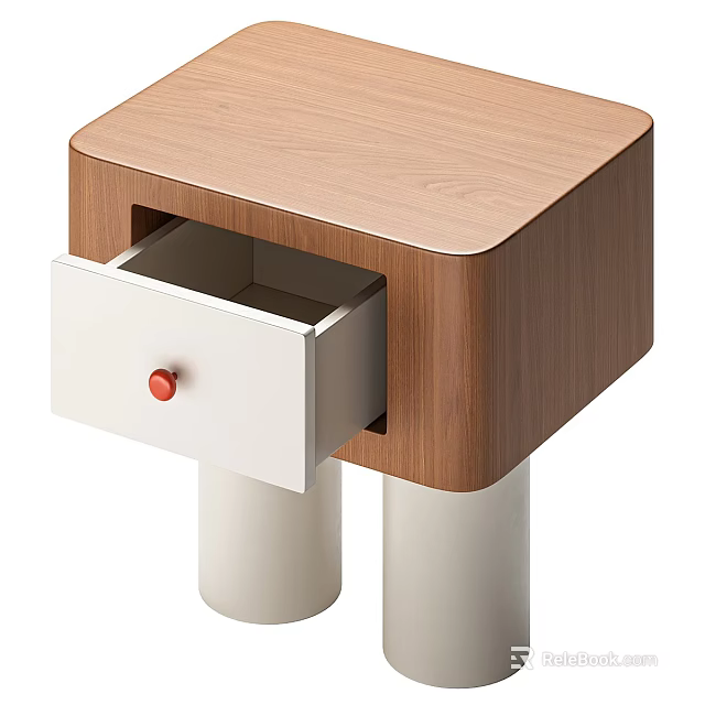 Modern Wooden Drawer Chest With White Drawer Red Knob And Cylindrical Legs 3d model 