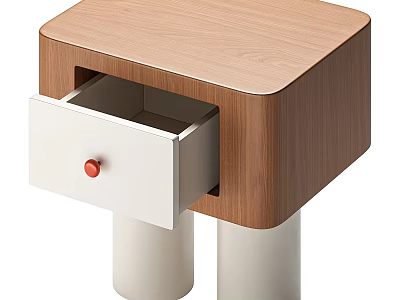 Modern Wooden Drawer Chest With White Drawer Red Knob And Cylindrical Legs 3d model