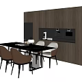 Modern Dining Table Set With Dark Wood Cabinets And Kitchen Appliances 3d model