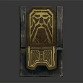 Dark Colored Chair With Golden Carved Patterns And Stone Like Decorative Design