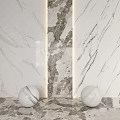 Marble Wall Design Featuring Central Column LED Lighting And White Decorative Spheres 3d model