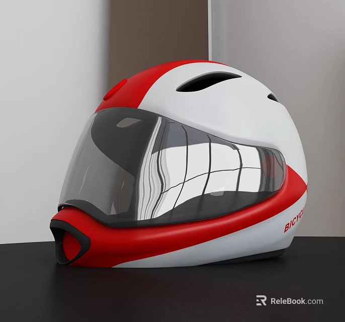 Blauer Red And White Helmet With Transparent Visor And Modern Design 3d model 