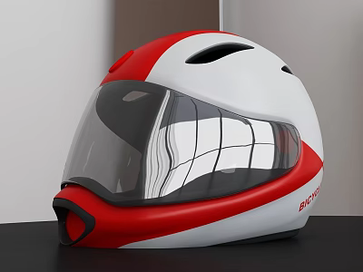 Blauer Red And White Helmet With Transparent Visor And Modern Design 3d model